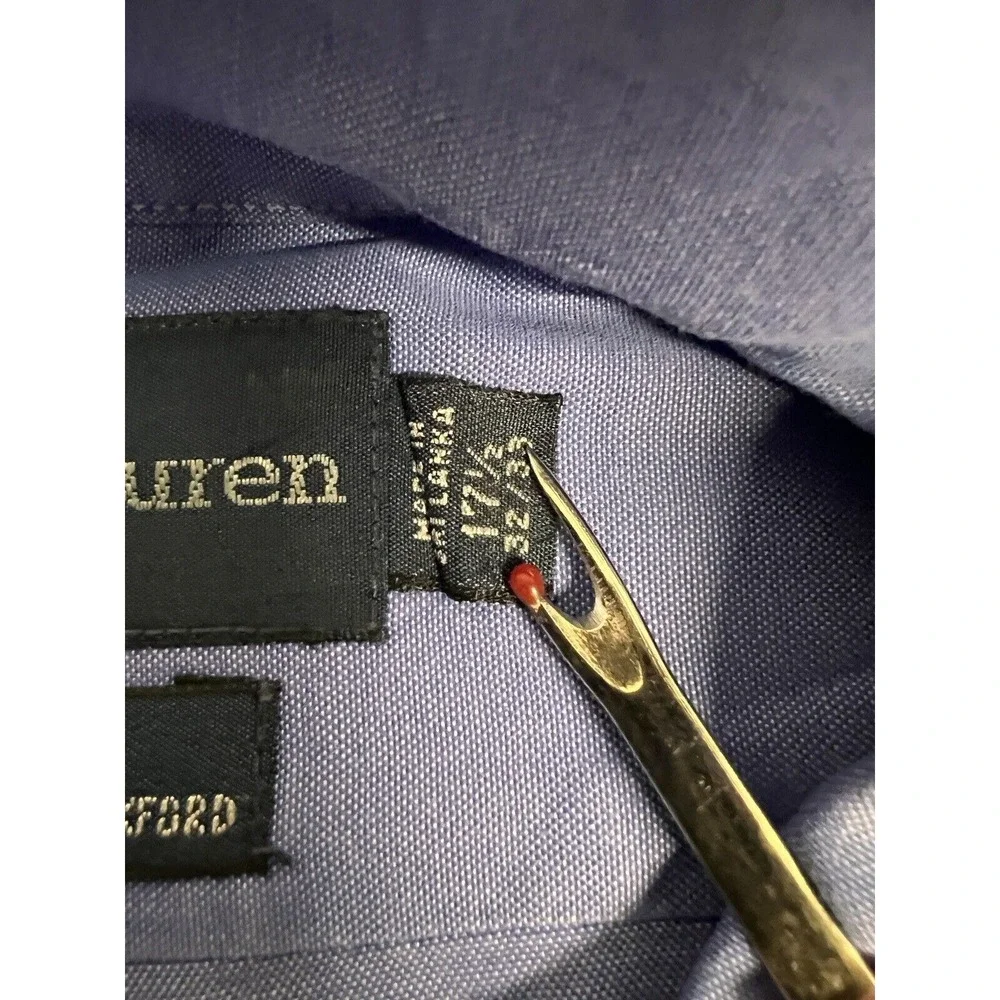 Ralph Lauren Shirt Mens XL 17.5-32/33 Blue Long Sleeve Yarmouth Pinpoint‎ Oxford